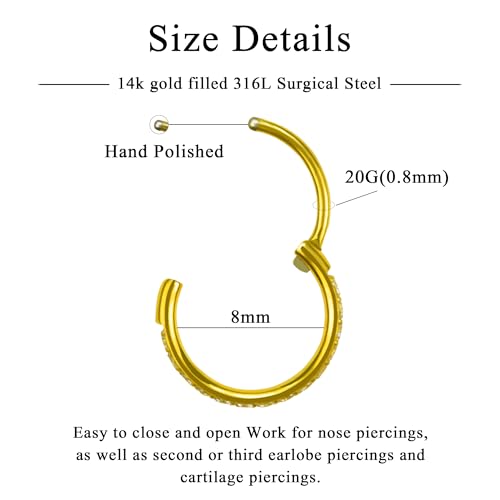 Turquoise Septum Ring SmileBelle 14K Gold Hinged Nose Rings Hoop For Women 20G, 316L Surgical Steel Clicker Septum Ring, Hoop Huggie Earring For Upper
